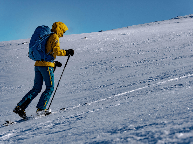 Touring up a ski slope